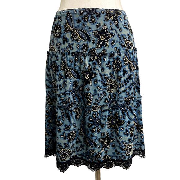 Vintage 90's Mark Singer Blue & Gold Slinky Lace Skirt Grunge Boho Burnout - Picture 1 of 16